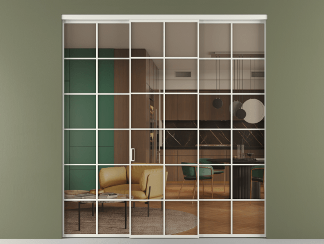 Перегородка Formato внутри проёма 3 створки АЛПР 040.05 Алюминий серый Прозрачное бронзовое стекло, триплекс Цена 1667700 ₸ | Volhovec