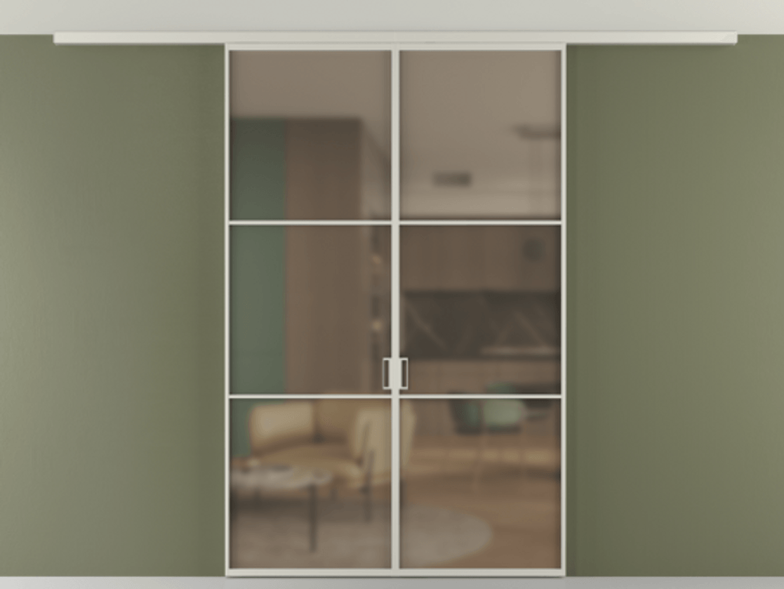 Перегородка Формато вдоль стены на потолок 2 створки АЛПР 040.03 Алюминий тёплый серый Сатинированное бронзовое стекло, триплекс Цена 1410809 ₸ | Volhovec