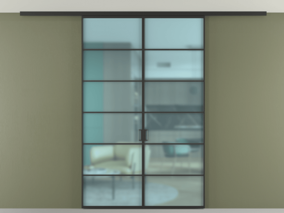 Перегородка Формато вдоль стены на потолок 2 створки АЛПР 040.04 Алюминий Черный Сатинированное голубое стекло, триплекс Цена 1449895 ₸ | Volhovec