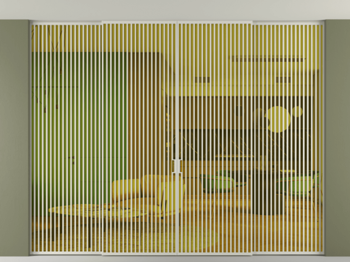 Перегородка Формато внутри проёма скрытое крепление в потолок 4 створки АЛПР 040.06 Алюминий тёплый серый Прозрачное жёлтое стекло, триплекс Цена 6063211 ₸ | Volhovec