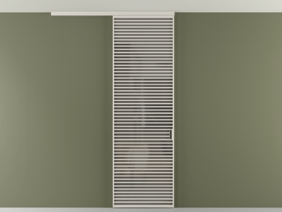 Перегородка Формато вдоль стены на потолок 1 створка АЛПР 040.07 Алюминий облачно-серый Сатинированное серое стекло, триплекс Цена 1415444 ₸ | Volhovec