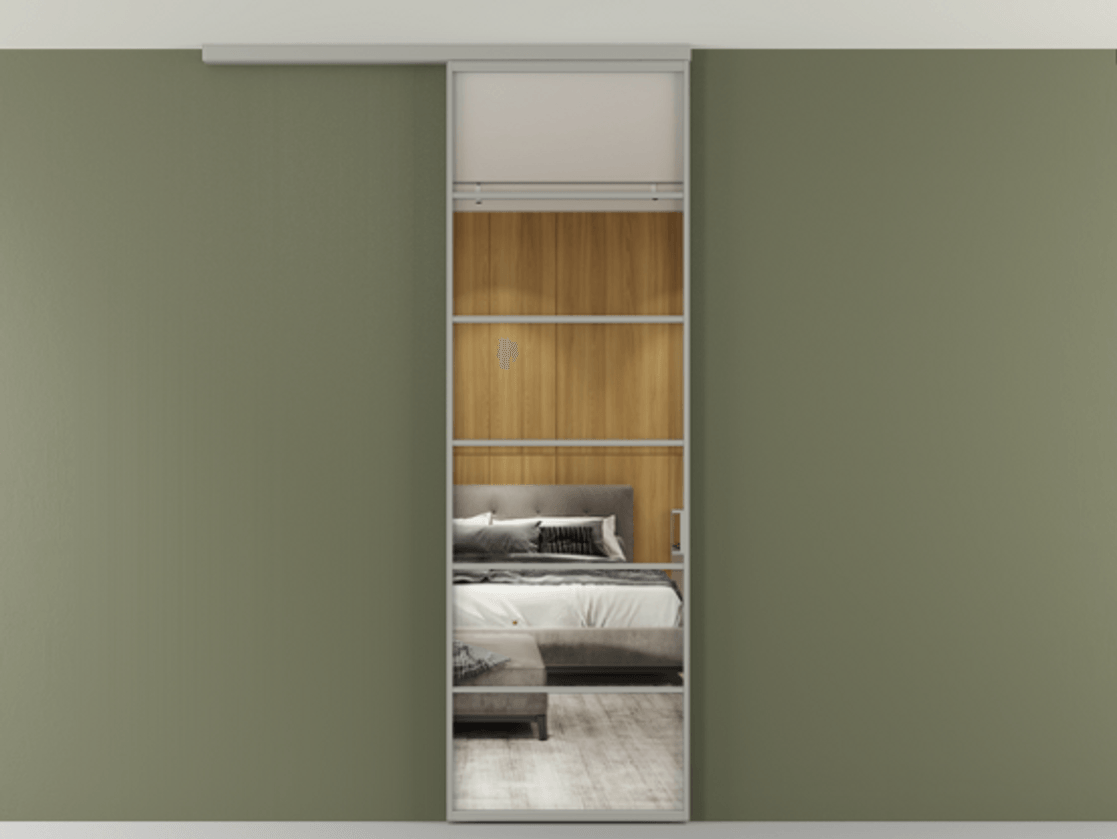 Перегородка Формато вдоль стены на потолок 1 створка АЛПР 040.04 Алюминий нейтральный серый Двустороннее зеркало, триплекс , триплекс 6 мм Цена 815361 ₸ | Volhovec