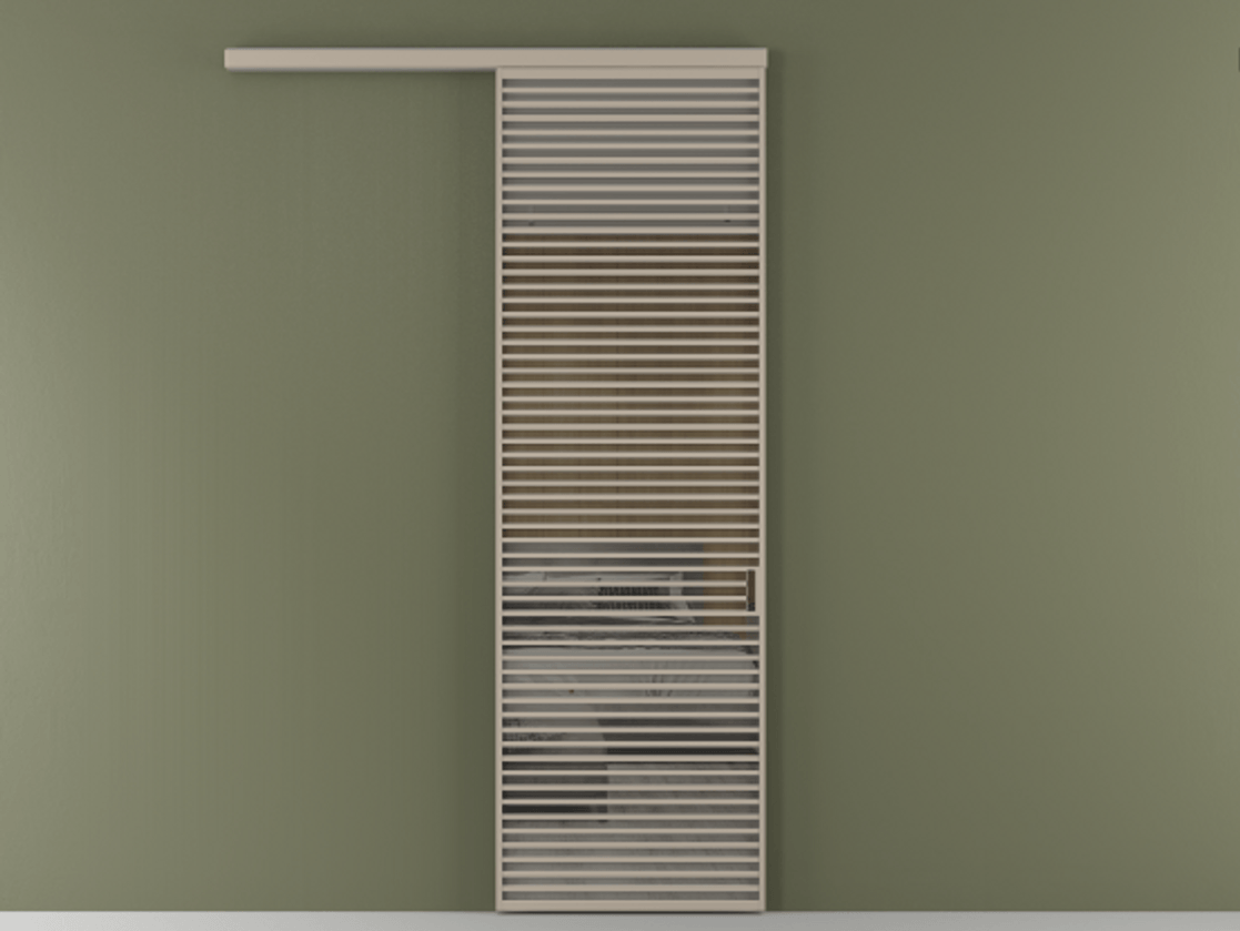 Перегородка Формато вдоль стены 1 створка АЛПР 040.07 Алюминий бисквитный Рефлективное серое стекло "Стопсол", калёное Цена 1218672 ₸  | Volhovec