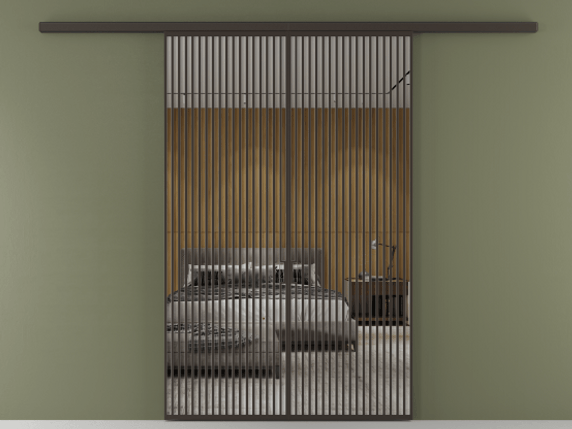 Перегородка Formato вдоль стены 2 створки АЛПР 040.06 Алюминий антрацит Двустороннее зеркало, триплекс , триплекс 6 мм Цена 3243240 ₸ | Volhovec