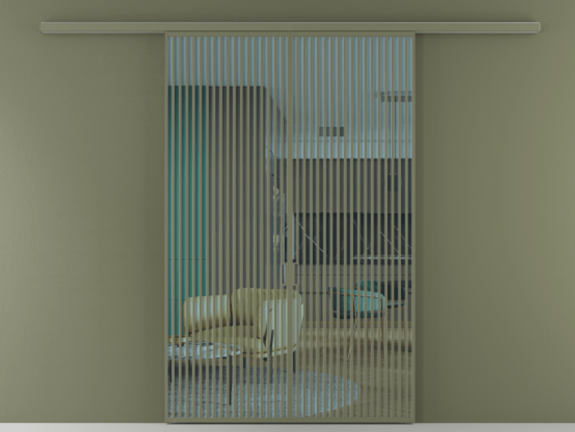 Перегородка Formato вдоль стены 2 створки АЛПР 040.06 Алюминий оливковый тёмный Прозрачное голубое стекло, триплекс Цена 2244900 ₸ | Volhovec