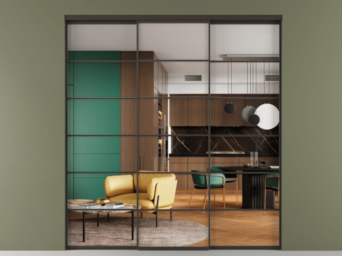 Перегородка Formato внутри проёма 3 створки АЛПР 040.04 Алюминий антрацит Прозрачное стекло "Crystal Vision", калёное. Цена 2127840 ₸ 1. Полотно 3 шт. (800/2100 мм)
2. Комплект установки раздвижной системы
3. Базовый комплект фурнитуры
4.Ручка RONDO. Фабрика дверей Волховец 8 (800) 551 43 19 Перегородка Formato внутри проёма 3 створки АЛПР 040.04 Алюминий антрацит Прозрачное стекло "Crystal Vision", калёное Цена 2127840 ₸ | Volhovec