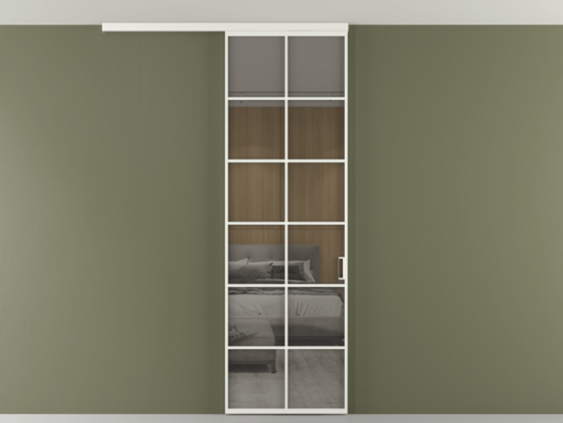 Перегородка Формато вдоль стены на потолок 1 створка АЛПР 040.05 Алюминий светло-серый Рефлективное серое стекло "Стопсол", калёное Цена 1013720 ₸ | Volhovec