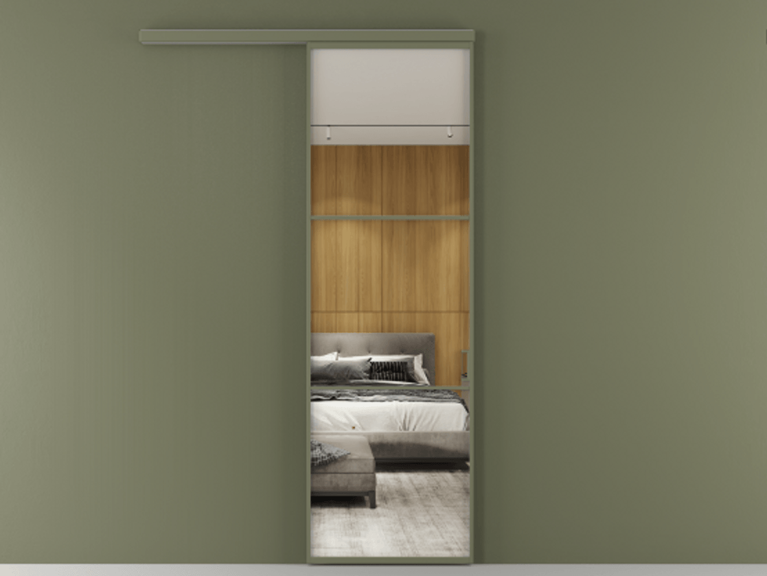 Перегородка Formato вдоль стены 1 створка АЛПР 040.03 Алюминий оливковый тёмный Двустороннее зеркало, триплекс , триплекс 6 мм Цена 661940 ₸  | Volhovec