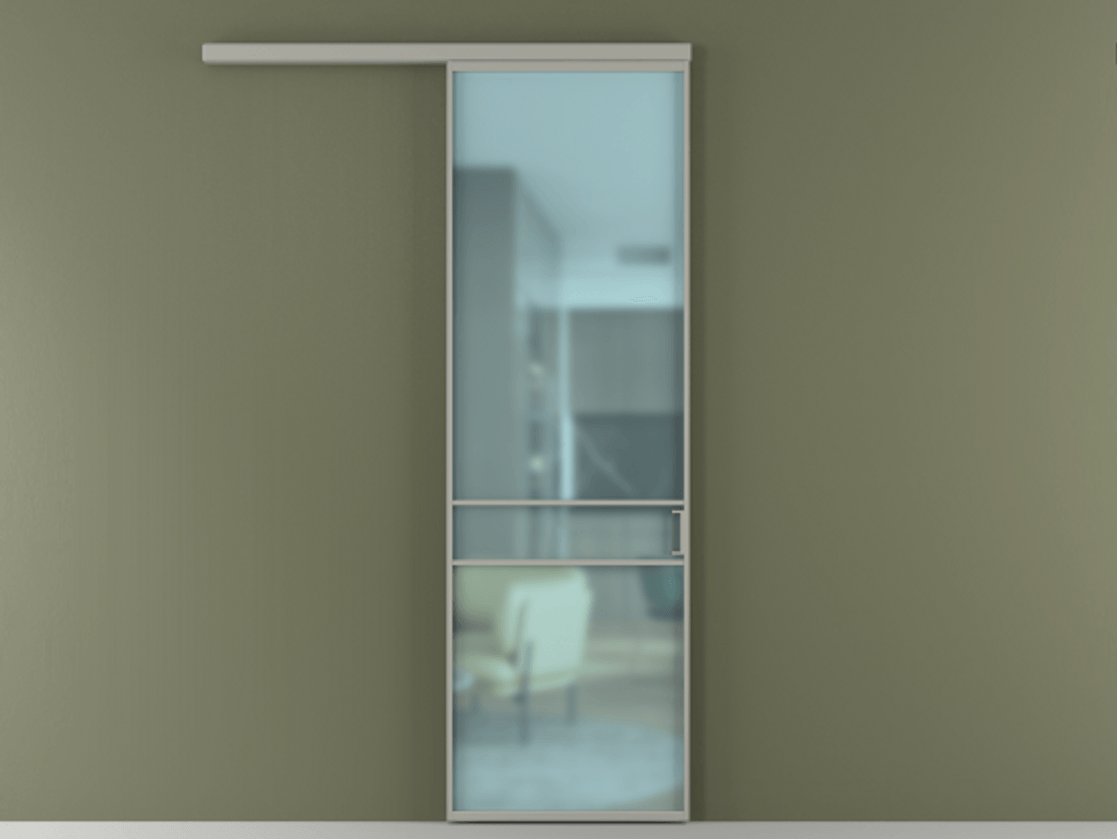 Перегородка Формато вдоль стены 1 створка АЛПР 040.02 Алюминий нейтральный серый Сатинированное голубое стекло, триплекс Цена 801965 ₸  | Volhovec