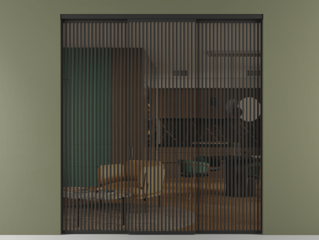 Перегородка Formato внутри проёма 3 створки АЛПР 040.06 Алюминий Черный Прозрачное бронзовое стекло, триплекс Цена 2886750 ₸ | Volhovec