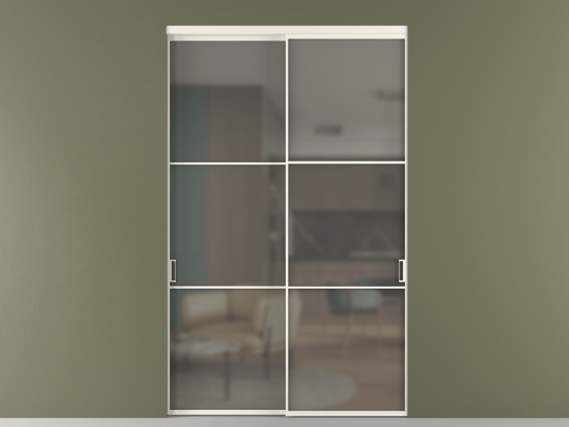 Перегородка Formato внутри проёма 2 створки АЛПР 040.03 Алюминий пудровый белый Сатинированное серое стекло, триплекс Цена 3494988 ₸  | Volhovec