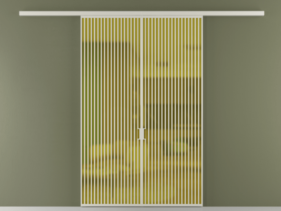 Перегородка Формато вдоль стены 2 створки АЛПР 040.06 Алюминий тёплый серый Сатинированное жёлтое стекло, триплекс Цена 2588922 ₸ | Volhovec