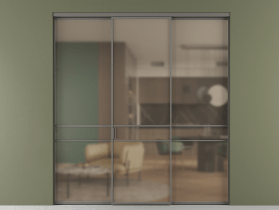 Перегородка Формато внутри проёма 3 створки АЛПР 040.02 Алюминий классический серый Сатинированное бронзовое стекло, триплекс Цена 1793799 ₸ | Volhovec