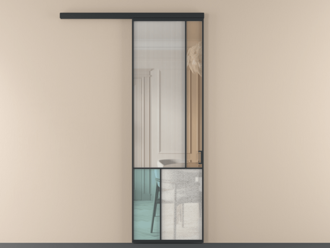 Перегородка Mosaic вдоль стены 1 створка АЛПР 041.21 Алюминий Черный Комбинация стекол Группы 1 и Группы 3 Цена 857300 ₸ | Volhovec