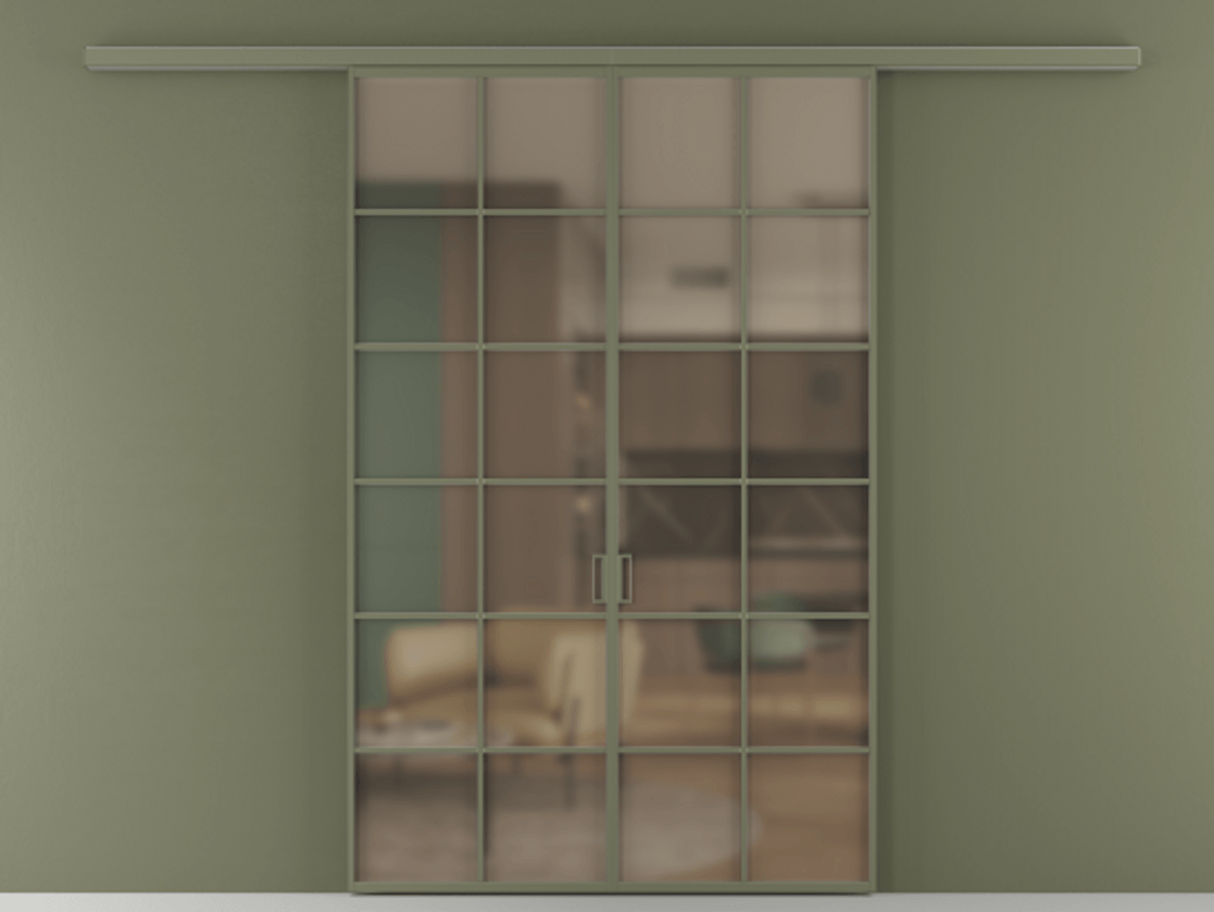 Перегородка Formato вдоль стены двустворчатая АЛПР 040.05 Алюминий оливковый тёмный Сатинированное бронзовое стекло, триплекс Цена 1344350 ₸ | Volhovec