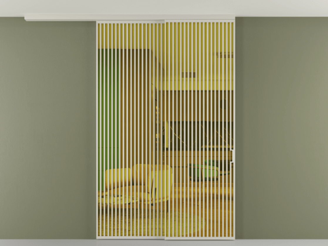 Перегородка Formato вдоль стены на потолок 2 створки с синхронным механизмом АЛПР 040.06 Алюминий тёплый серый Прозрачное жёлтое стекло, триплекс Цена 2810800 ₸ | Volhovec