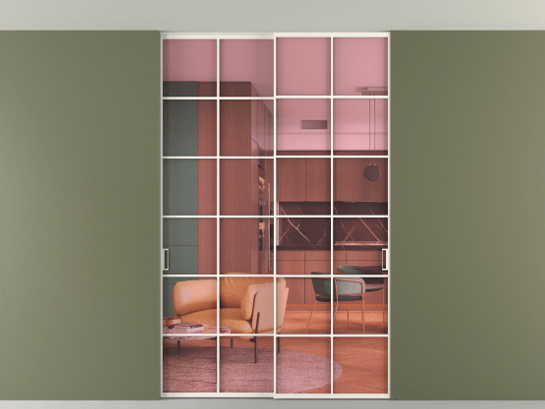 Перегородка Formato внутри проёма скрытое крепление в потолок 2 створки АЛПР 040.05 Алюминий пудровый белый Прозрачное розовое стекло, триплекс. Цена 2318501 ₸ 1. Полотно 2 шт. (800/2100 мм)
2. Комплект установки раздвижной системы
3. Базовый комплект фурнитуры
4. Ручка RONDO. Фабрика дверей Волховец 8 (800) 551 43 19 Перегородка Formato внутри проёма скрытое крепление в потолок 2 створки АЛПР 040.05 Алюминий пудровый белый Прозрачное розовое стекло, триплекс Цена 2318501 ₸ | Volhovec