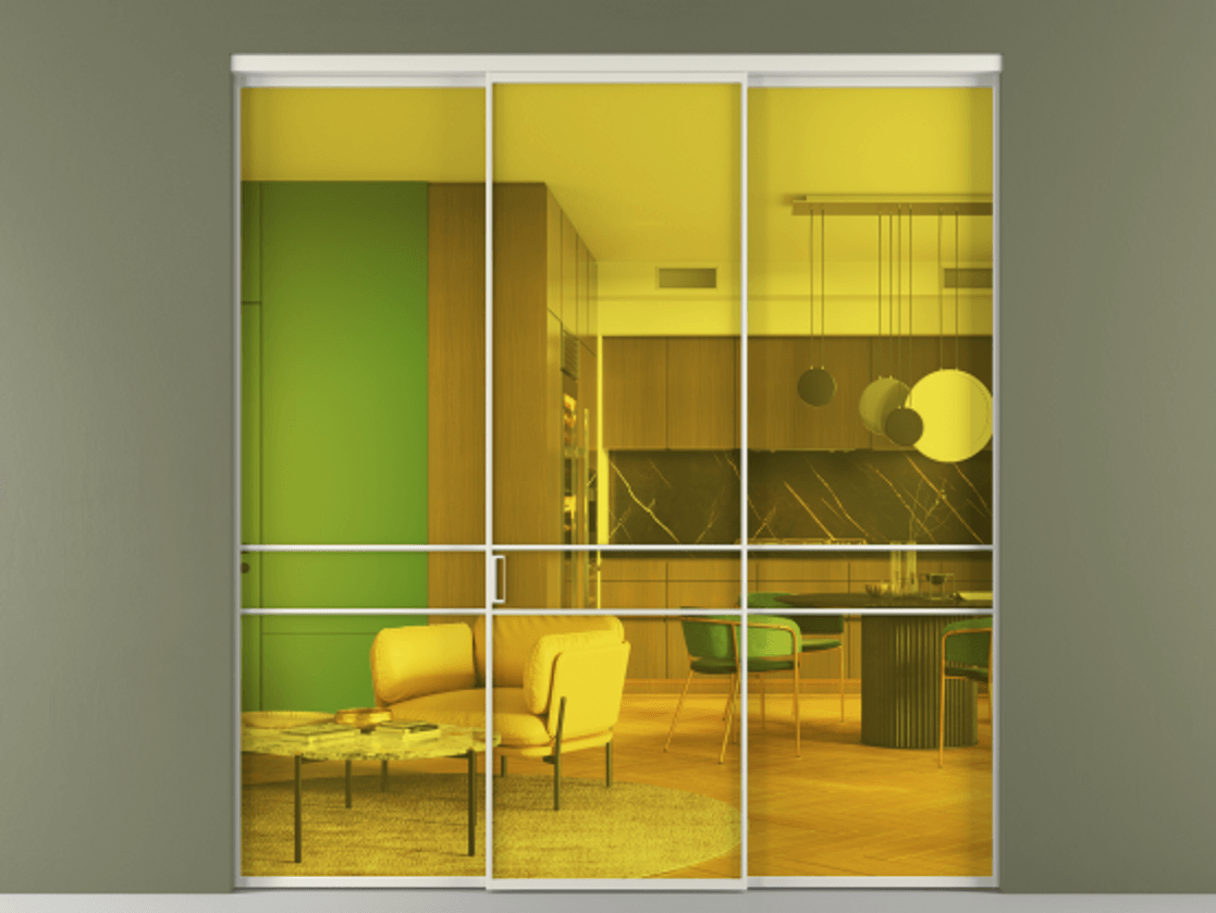 Перегородка Formato внутри проёма 3 створки АЛПР 040.02 Алюминий Белый Прозрачное жёлтое стекло, триплекс Цена 1489500 ₸ | Volhovec