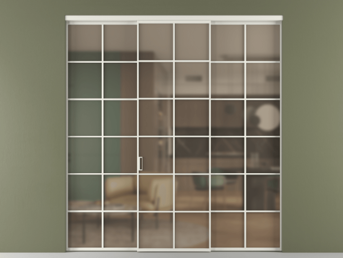 Перегородка Formato внутри проёма 3 створки АЛПР 040.05 Алюминий серый Сатинированное бронзовое стекло, триплекс Цена 1667700 ₸ | Volhovec