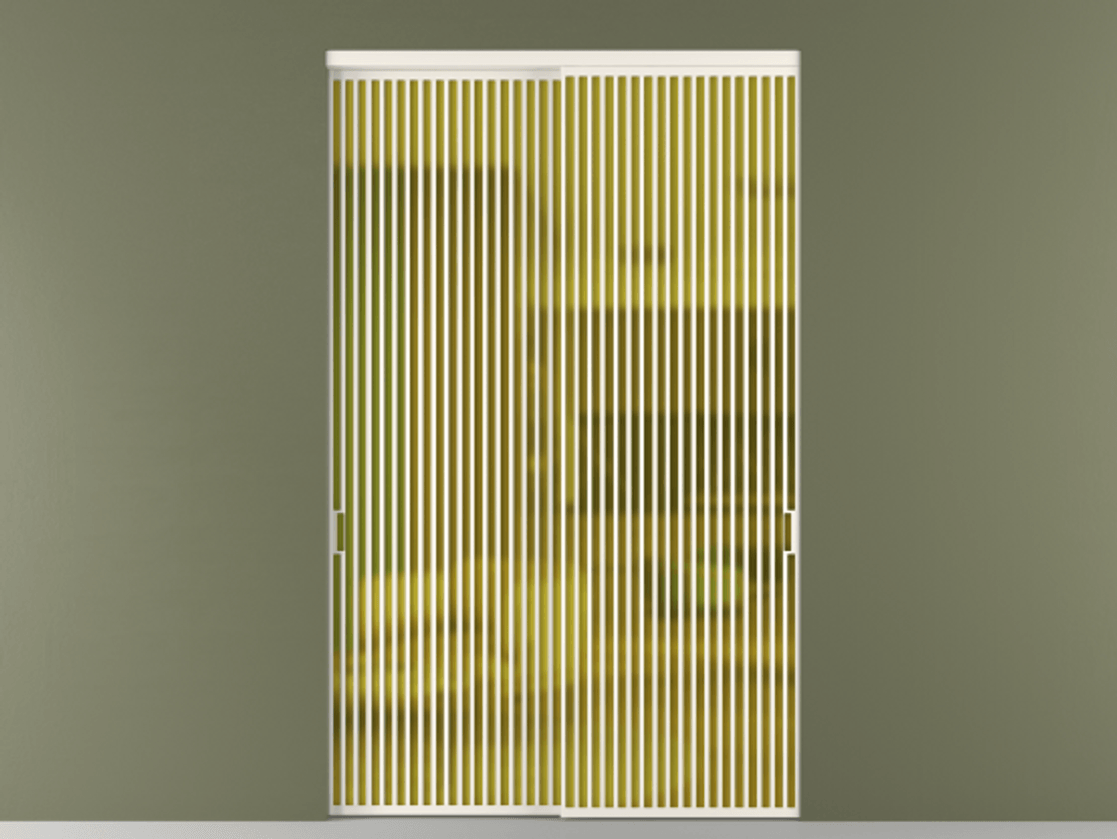 Перегородка Formato внутри проёма 2 створки АЛПР 040.06 Алюминий пудровый белый Сатинированное жёлтое стекло, триплекс Цена 3675700 ₸  | Volhovec