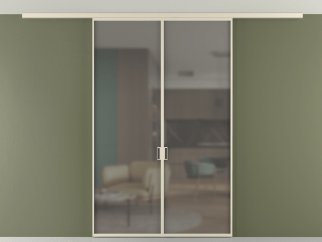 Перегородка Формато вдоль стены на потолок 2 створки АЛПР 040.01 Алюминий бежево-серый Сатинированное серое стекло, триплекс Цена 1343450 ₸ | Volhovec