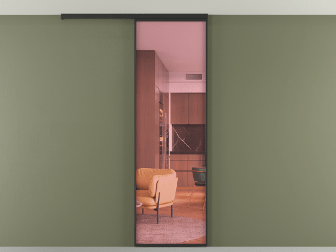 Перегородка Formato вдоль стены на потолок одностворчатая #VENDORCODE# #FURNISH# #GLASS# Цена #PRICE# #CURRENCY# | Volhovec