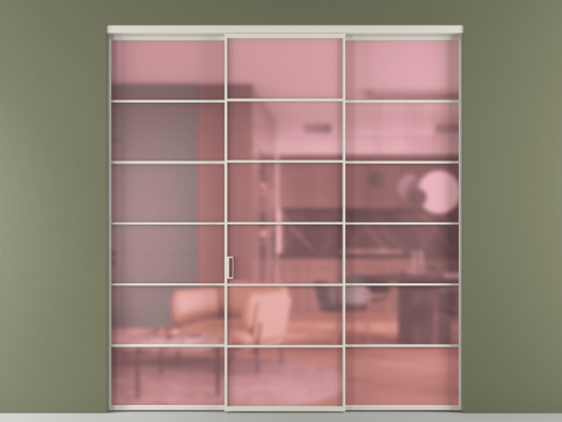 Перегородка Formato внутри проёма 3 створки АЛПР 040.04 Алюминий облачно-серый Сатинированное розовое стекло, триплекс Цена 1667700 ₸ | Volhovec