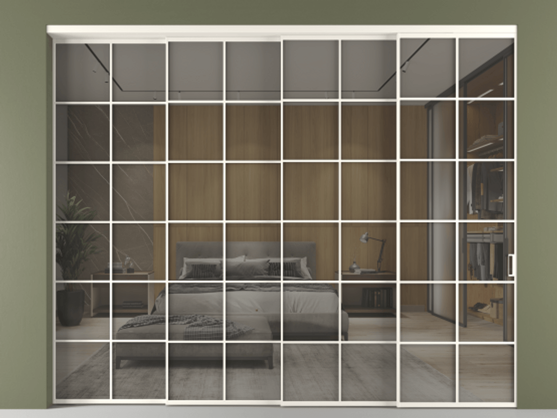 Перегородка Формато внутри проёма 4 створки с синхронным механизмом АЛПР 040.05 Алюминий пудровый белый Рефлективное серое стекло "Стопсол", калёное. Цена 4437720 ₸ 1. Полотно 4 шт. (800/2100 мм)
2. Комплект установки раздвижной системы
3. Базовый комплект фурнитуры
4. Комплект фурнитуры телескопик синхро-3
5. Ручка Рондо. Фабрика дверей Волховец 8 (800) 551 43 19 Перегородка Формато внутри проёма 4 створки с синхронным механизмом АЛПР 040.05 Алюминий пудровый белый Рефлективное серое стекло "Стопсол", калёное Цена 4437720 ₸ | Volhovec