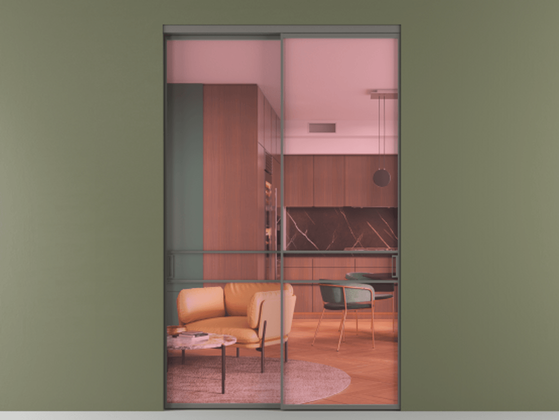 Перегородка Формато внутри проёма 2 створки АЛПР 040.02 Алюминий классический серый Прозрачное розовое стекло, триплекс Цена 3267886 ₸  | Volhovec