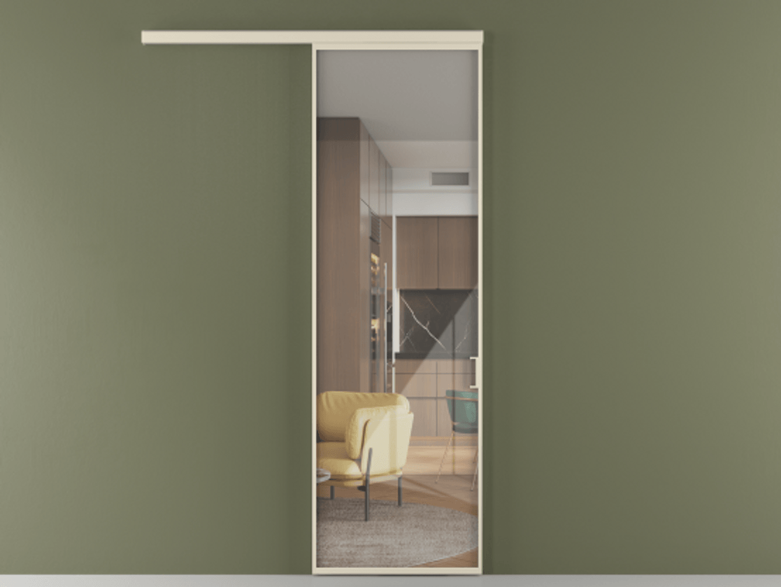 Перегородка Formato вдоль стены 1 створка АЛПР 040.01 Алюминий бежево-серый Рефлективное прозрачное стекло "Stopsol", калёное Цена 771890 ₸  | Volhovec