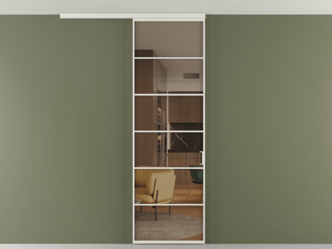 Перегородка Formato вдоль стены на потолок одностворчатая #VENDORCODE# #FURNISH# #GLASS# Цена #PRICE# #CURRENCY# | Volhovec