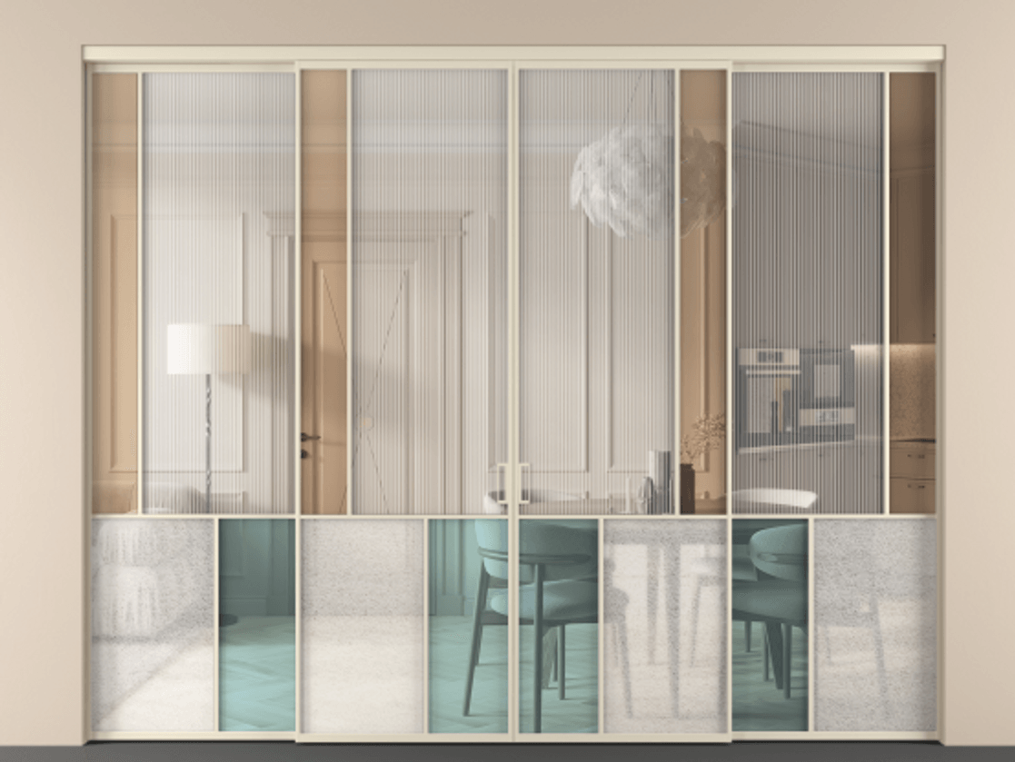 Перегородка Mosaic внутри проёма четырёхстворчатая АЛПР 041.21 Алюминий бежево-серый Комбинация стекол Группы 1 и Группы 3. Цена 2711800 ₸ . Фабрика дверей Волховец 8 (800) 551 43 19 Перегородка Mosaic внутри проёма четырёхстворчатая АЛПР 041.21 Алюминий бежево-серый Комбинация стекол Группы 1 и Группы 3 Цена 2711800 ₸ | Volhovec