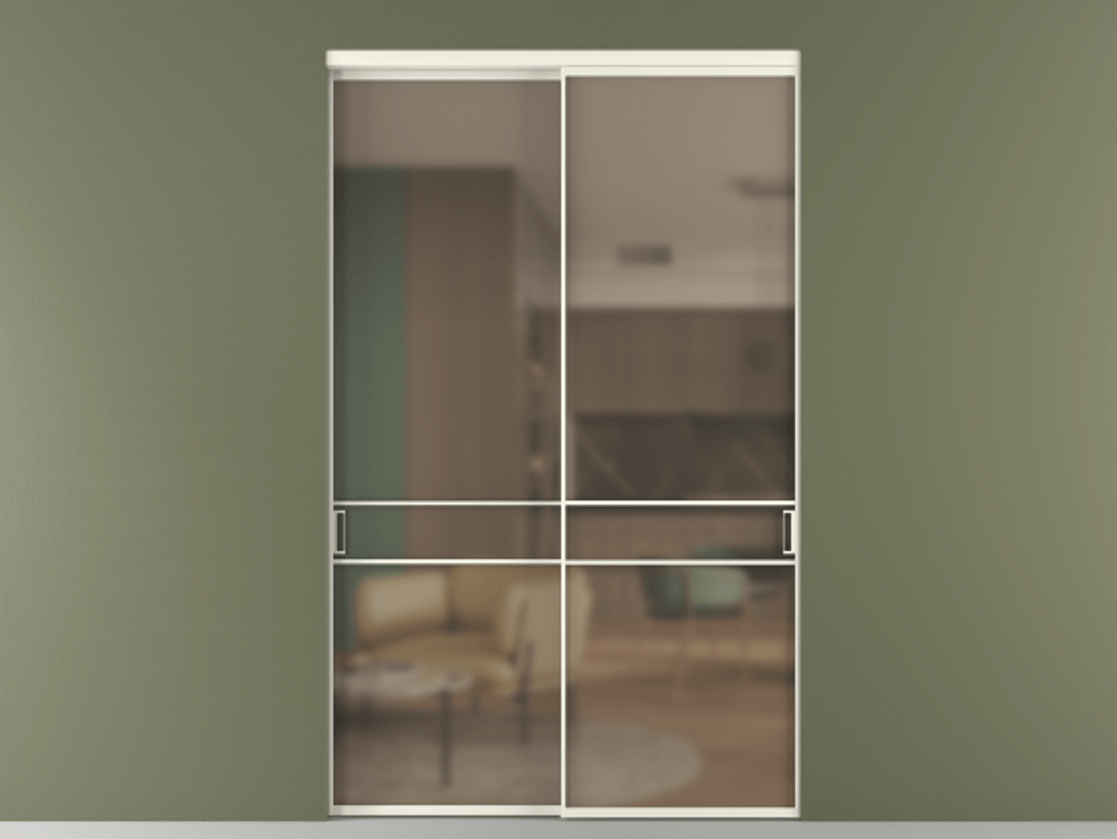 Перегородка Формато внутри проёма 2 створки АЛПР 040.02 Алюминий жемчужный Сатинированное бронзовое стекло, триплекс Цена 3211110 ₸  | Volhovec