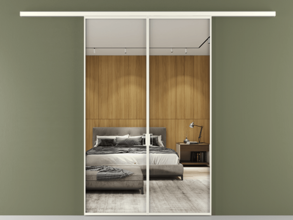 Перегородка Формато вдоль стены 2 створки АЛПР 040.01 Алюминий жемчужный Двустороннее зеркало, триплекс , триплекс 6 мм Цена 1416366 ₸ | Volhovec