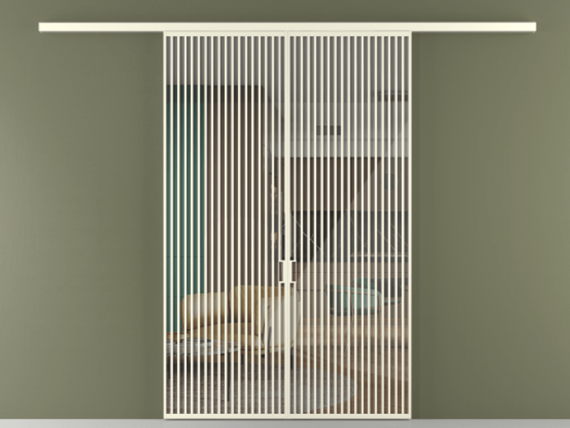 Перегородка Формато вдоль стены 2 створки АЛПР 040.06 Алюминий молочно-белый Рефлективное прозрачное стекло "Стопсол", калёное Цена 3364200 ₸ | Volhovec