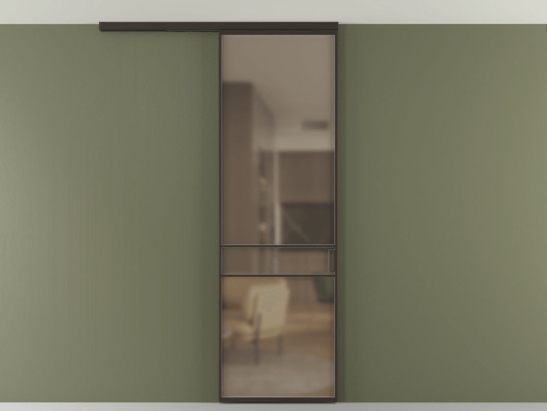 Перегородка Формато вдоль стены на потолок 1 створка АЛПР 040.02 Алюминий антрацит Сатинированное бронзовое стекло, триплекс Цена 732246 ₸ | Volhovec