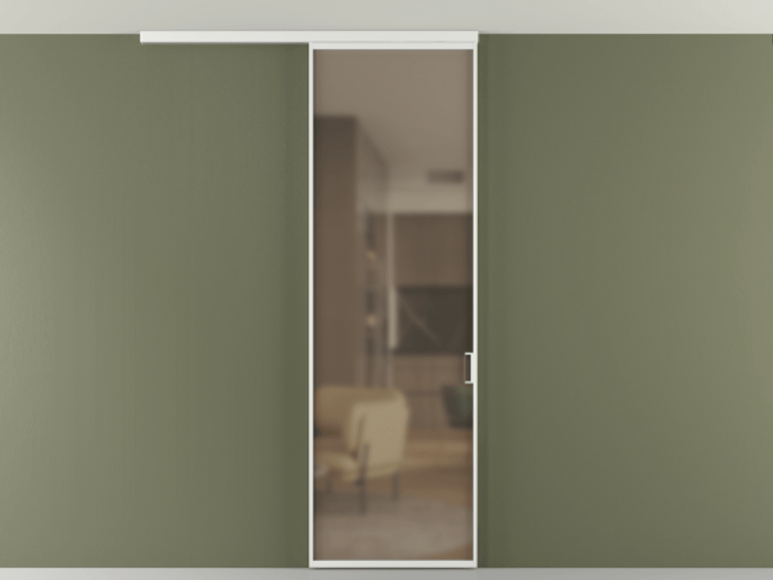 Перегородка Формато вдоль стены на потолок 1 створка АЛПР 040.01 Алюминий белоснежный Сатинированное бронзовое стекло, триплекс Цена 698567 ₸ | Volhovec