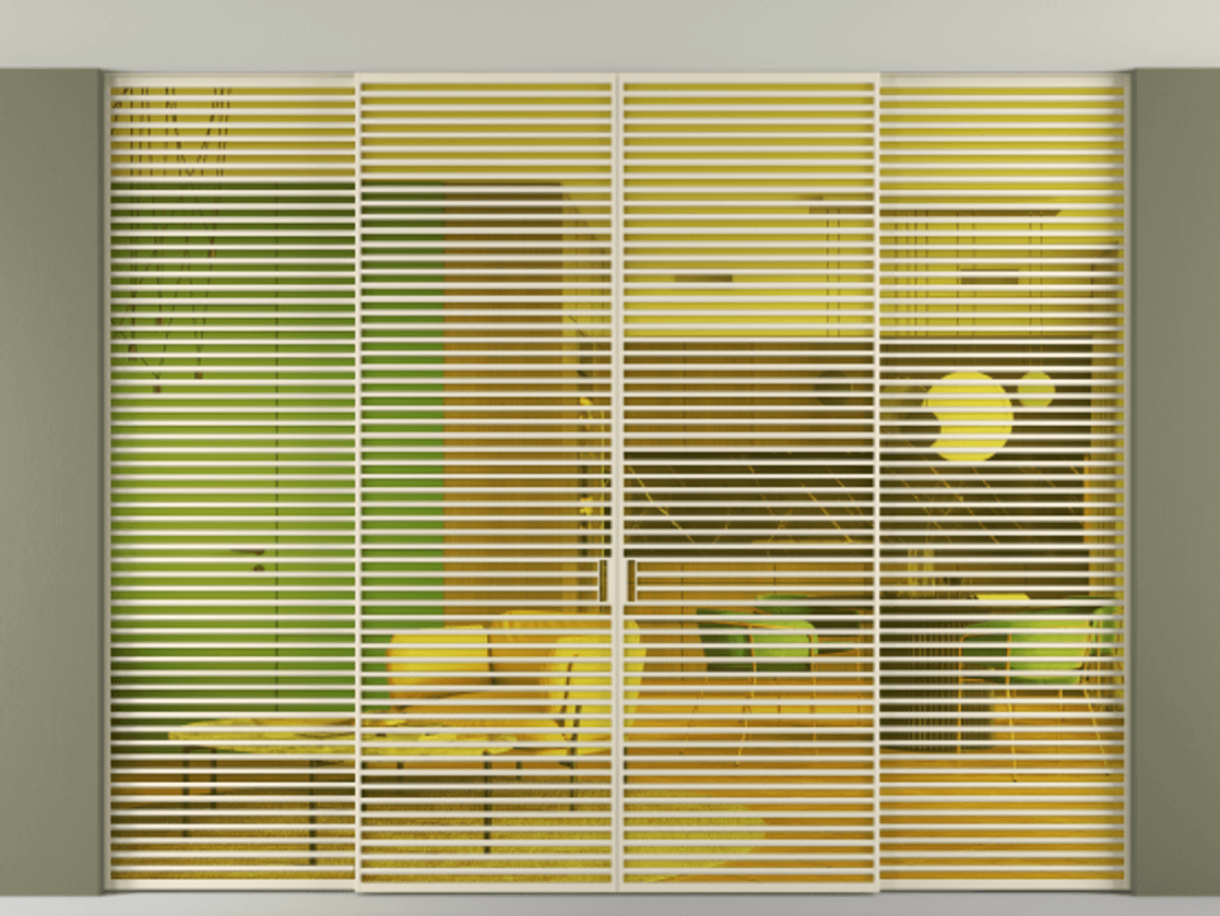 Перегородка Formato внутри проёма скрытое крепление в потолок 4 створки АЛПР 040.07 Алюминий бежево-серый Прозрачное жёлтое стекло, триплекс Цена 5955100 ₸ | Volhovec