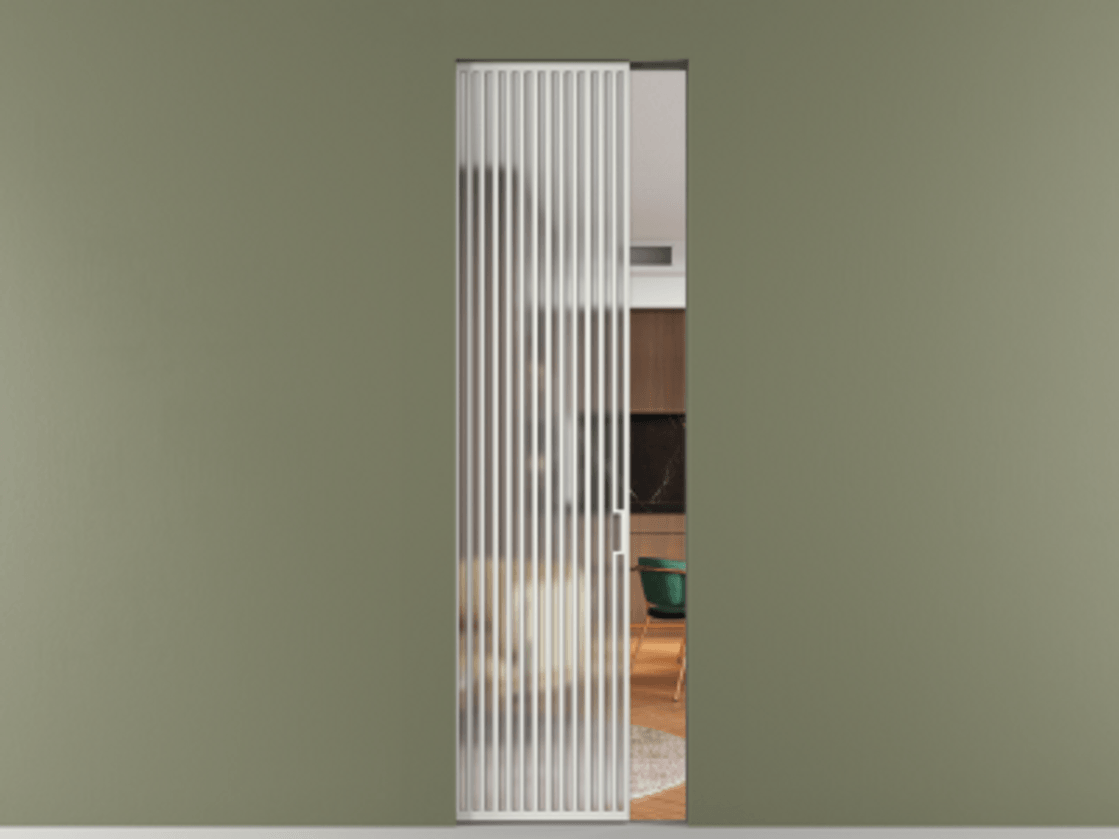 Перегородка Формато скрытый пенал 1 створка АЛПР 040.06 Алюминий светло-серый Сатинированное стекло "Мателюкс Кристал Вижн", калёное, матовое, каленое 6 мм Цена 1815761 ₸ | Volhovec