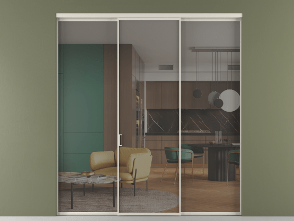 Перегородка Формато внутри проёма 3 створки АЛПР 040.01 Алюминий облачно-серый Прозрачное серое стекло, триплекс Цена 1701945 ₸ | Volhovec