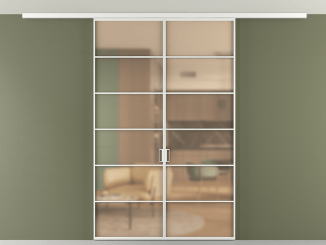 Перегородка Formato вдоль стены на потолок 2 створки АЛПР 040.04 Алюминий белоснежный Сатинированное оранжевое стекло, триплекс Цена 1529300 ₸ | Volhovec