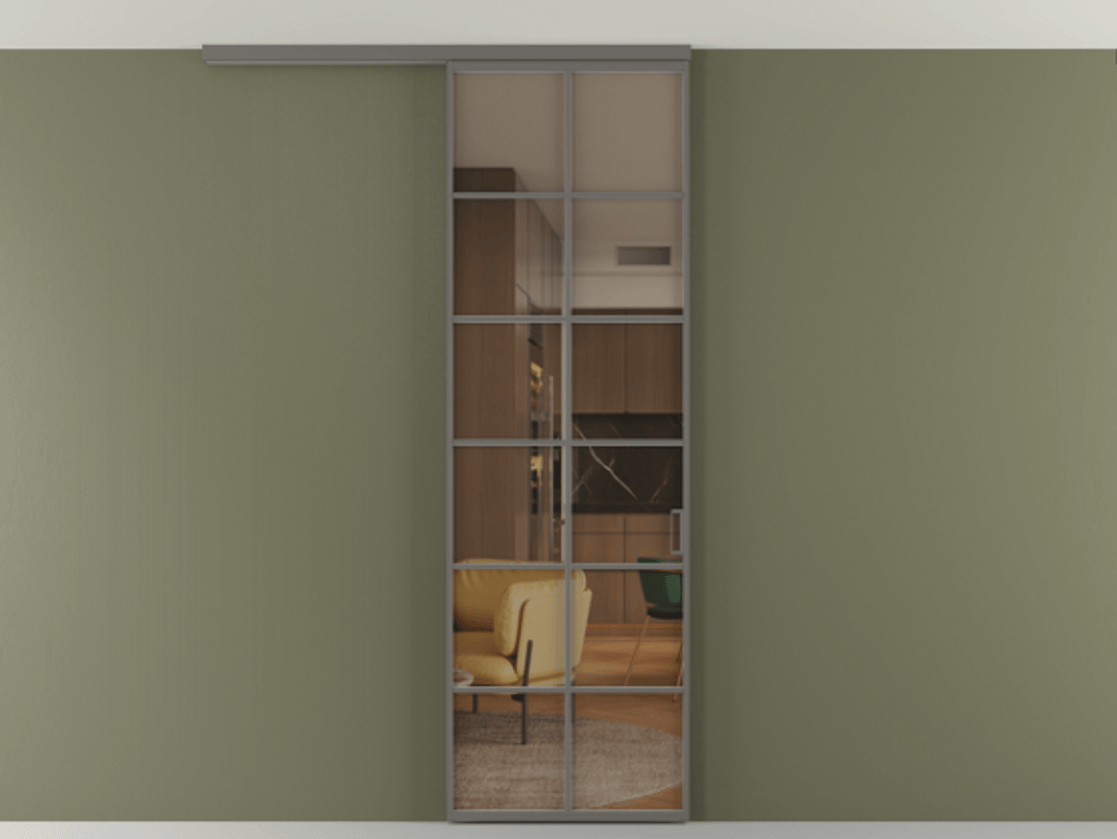 Перегородка Формато вдоль стены на потолок 1 створка АЛПР 040.05 Алюминий классический серый Прозрачное бронзовое стекло, триплекс Цена 815361 ₸ | Volhovec