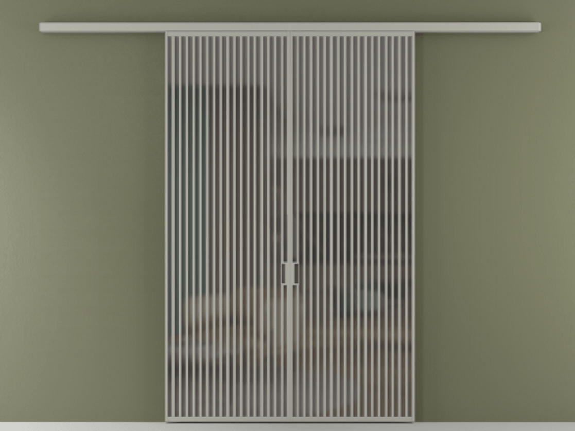 Перегородка Formato вдоль стены 2 створки АЛПР 040.06 Алюминий нейтральный серый Сатинированное серое стекло, триплекс Цена 3243240 ₸ | Volhovec