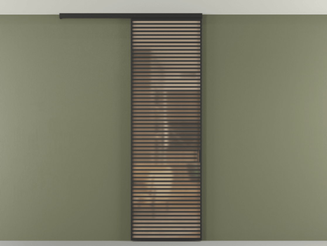 Перегородка Формато вдоль стены на потолок 1 створка АЛПР 040.07 Алюминий Черный Сатинированное оранжевое стекло, триплекс Цена 1286410 ₸ | Volhovec