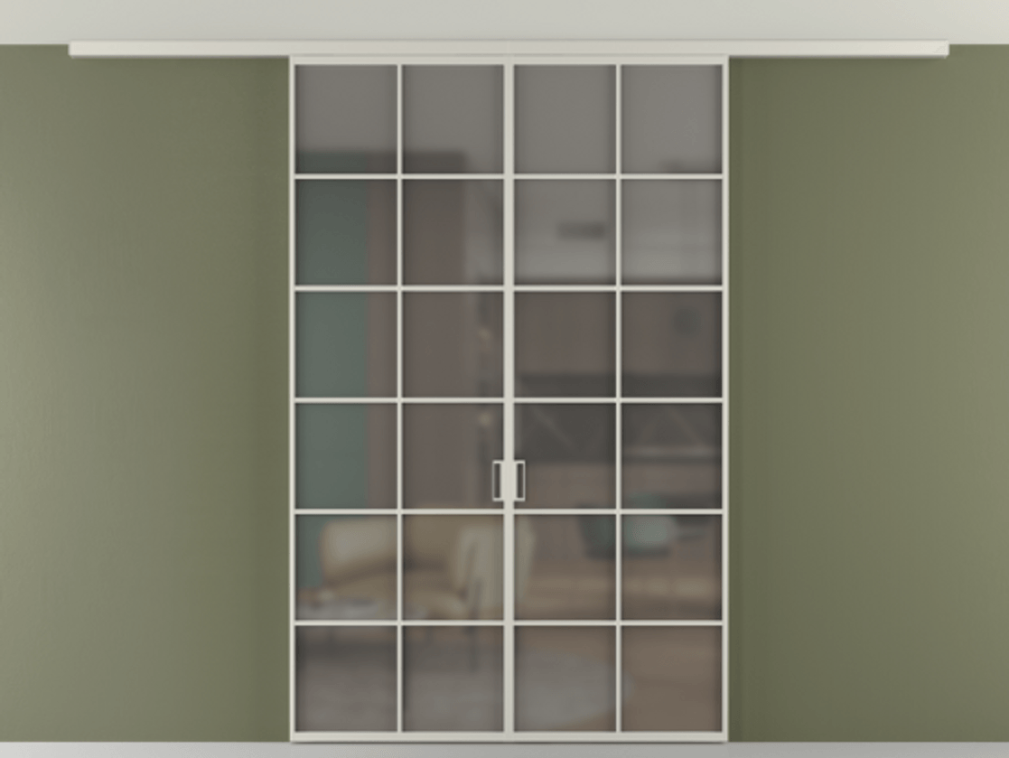 Перегородка Формато вдоль стены на потолок 2 створки АЛПР 040.05 Алюминий тёплый серый Сатинированное серое стекло, триплекс Цена 1852805 ₸ | Volhovec