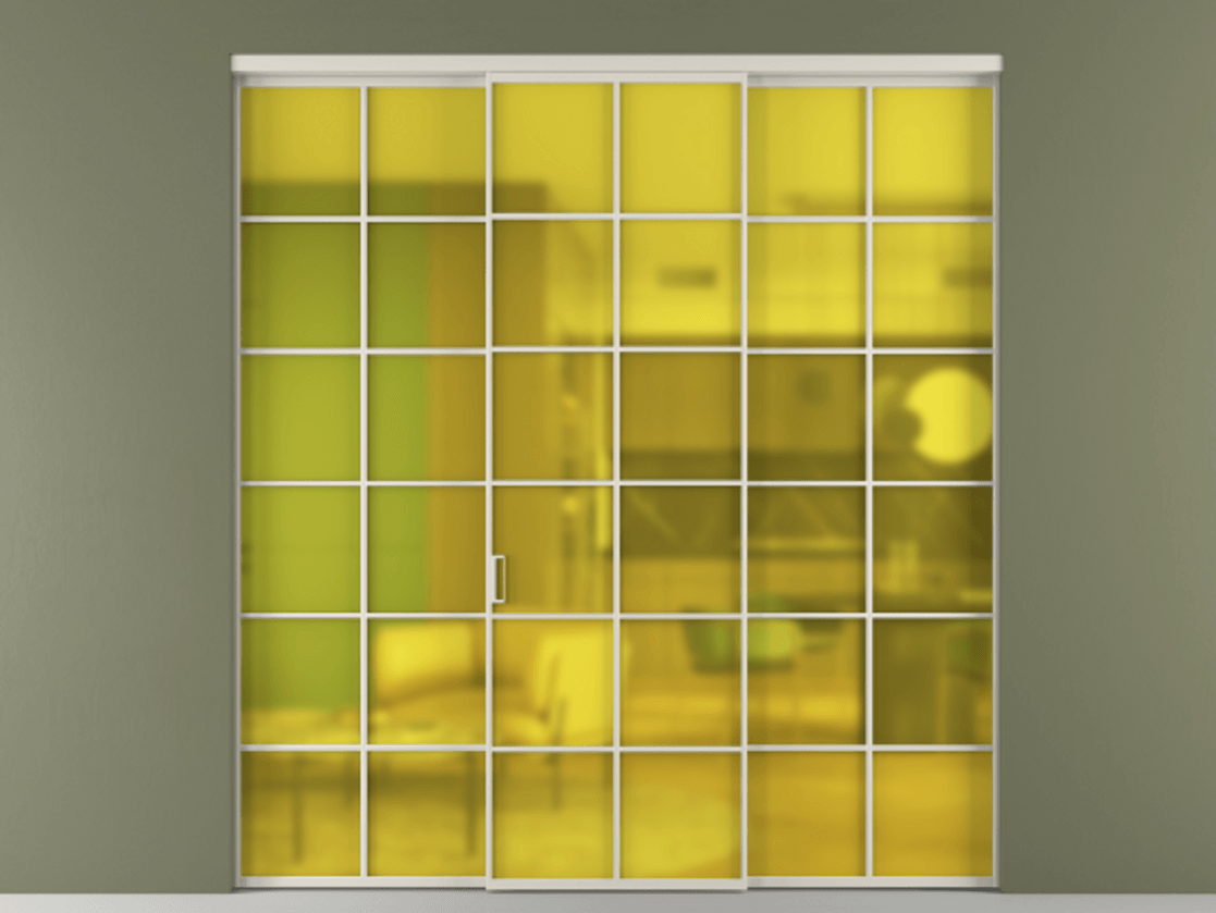 Перегородка Formato внутри проёма 3 створки АЛПР 040.05 Алюминий облачно-серый Сатинированное жёлтое стекло, триплекс Цена 1667700 ₸ | Volhovec