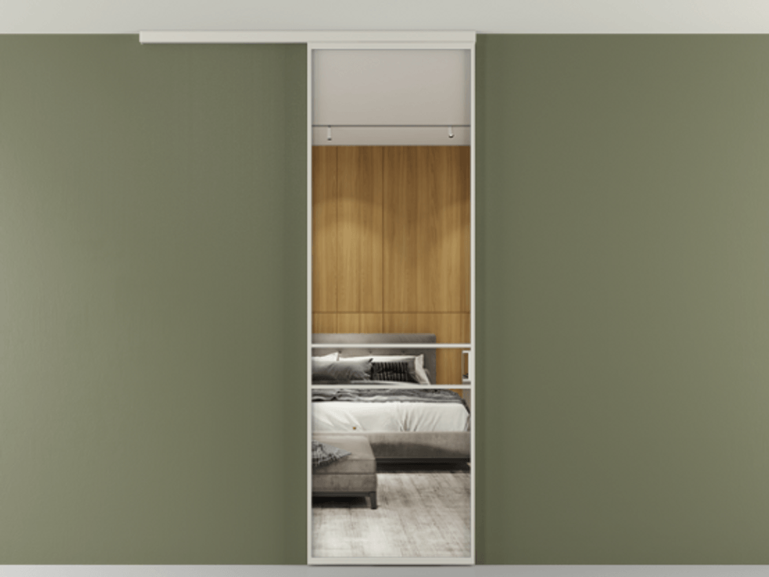 Перегородка Formato вдоль стены на потолок 1 створка АЛПР 040.02 Алюминий тёплый серый Двустороннее зеркало, триплекс , триплекс 6 мм Цена 732246 ₸ | Volhovec