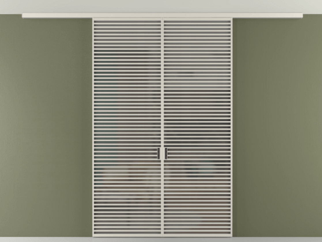 Перегородка Formato вдоль стены на потолок 2 створки АЛПР 040.07 Алюминий облачно-серый Сатинированное серое стекло, триплекс Цена 2633261 ₸ | Volhovec