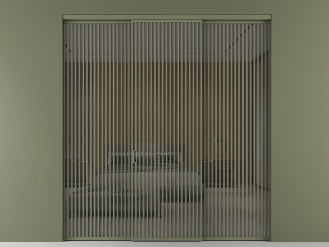 Перегородка Формато внутри проёма 3 створки АЛПР 040.06 Алюминий оливковый тёмный Рефлективное серое стекло "Стопсол", калёное Цена 4623696 ₸ | Volhovec