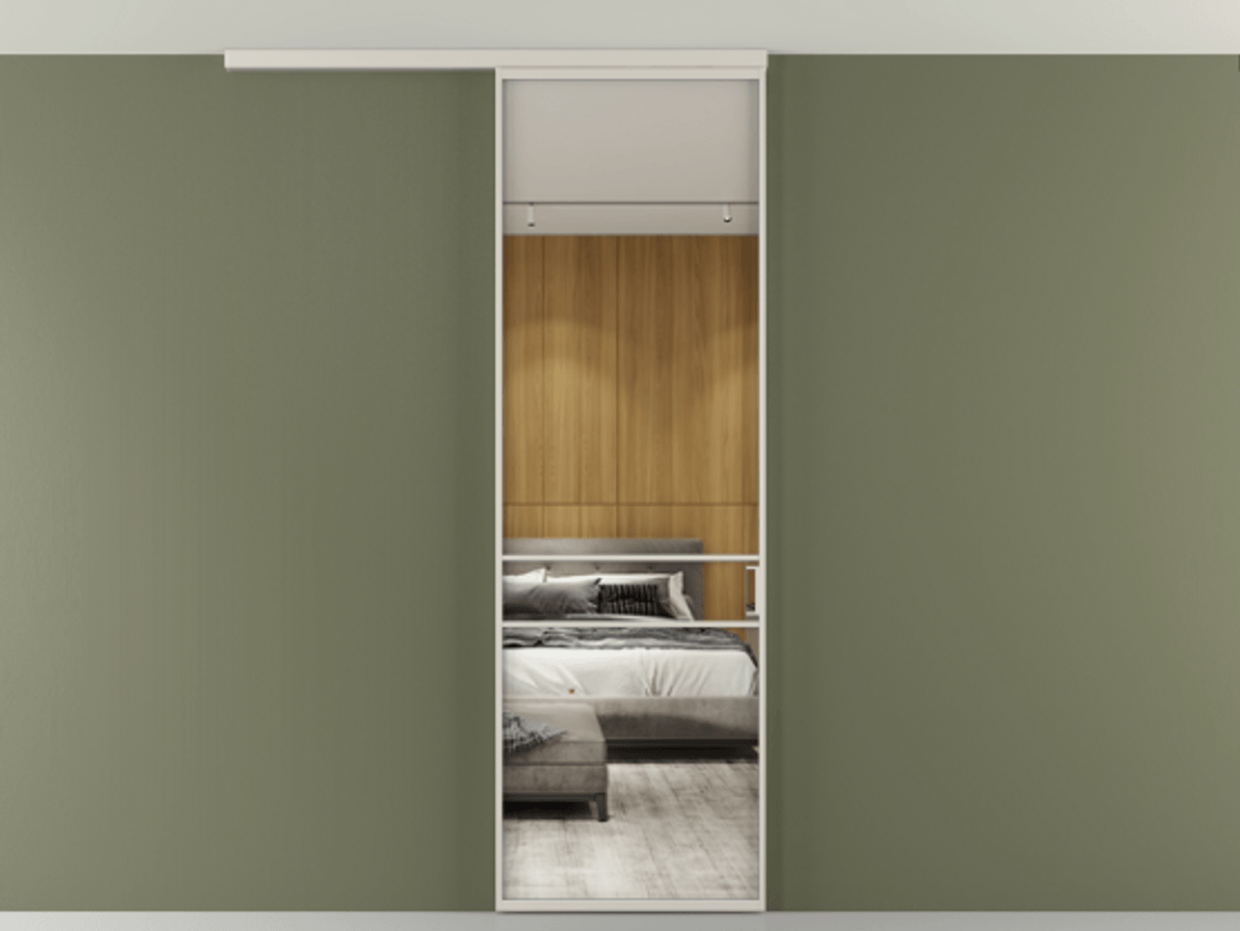 Перегородка Формато вдоль стены на потолок 1 створка АЛПР 040.02 Алюминий облачно-серый Двустороннее зеркало, триплекс , триплекс 6 мм Цена 732246 ₸ | Volhovec